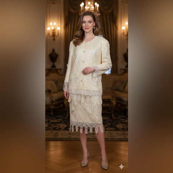 Vintage Mattina T Dress Suit Lace‎ Top Skirt Mother of Bride Church Size 24